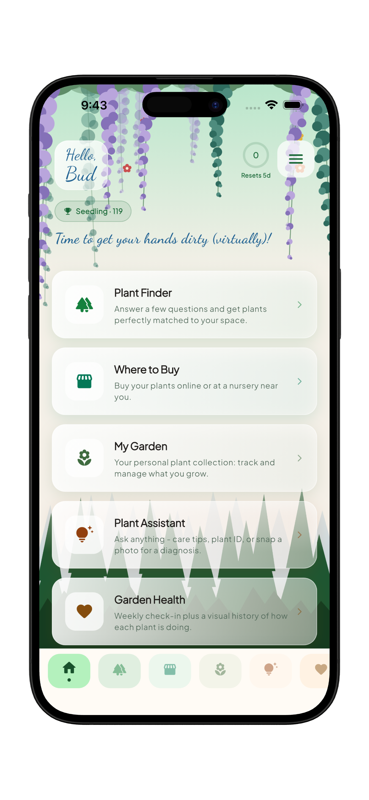 UrbanTreelogy home garden shown on a phone
